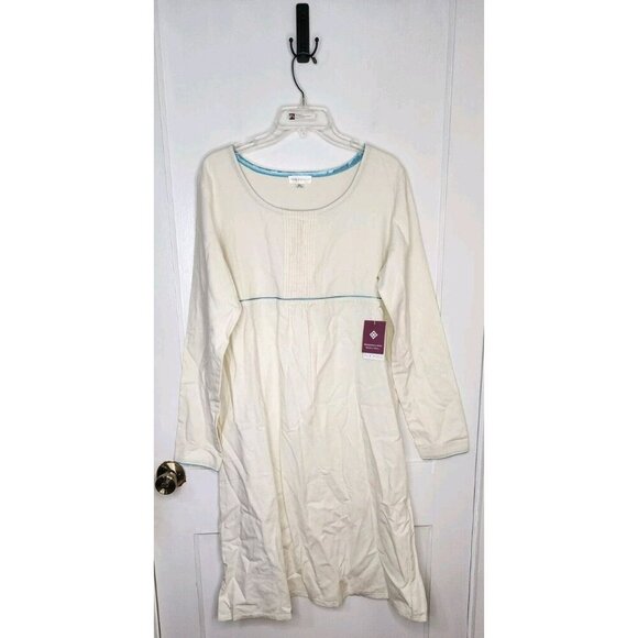 Fair Indigo Size XL Cream 100% Cotton Fleece Long Sleeve Dress Blue Trim - Picture 1 of 6